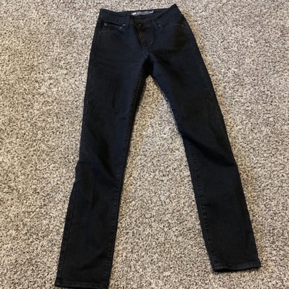 Levis DEMI CURVE Mid-rise SLIM BLACK JEANS ~ cotton STRETCH blend ~ 0 / 25 ~ EUC